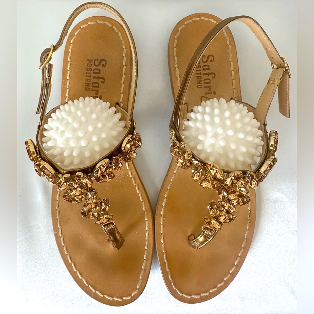 Safari Positano Vero Cuoio Embellished w/ Bronzed Swarovski, Size 38 - Picture 2 of 6
